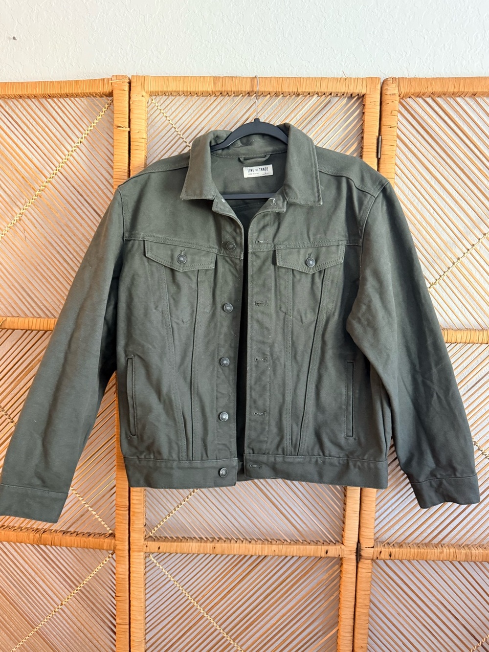 Olive Green Men's Denim Jacket - Size L